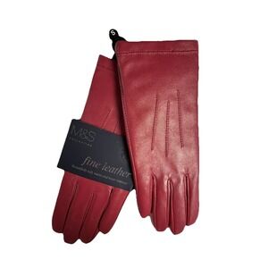M&S FINE LEATHER CUFFED LEATHER WARM LINED ORANGE LUXURY GLOVES S L